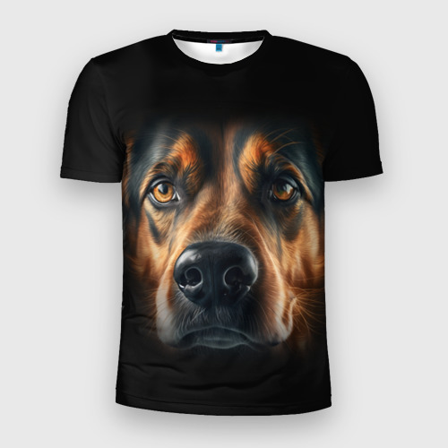 Мужская футболка 3D Slim с принтом Морда пса крупно, вид спереди #2