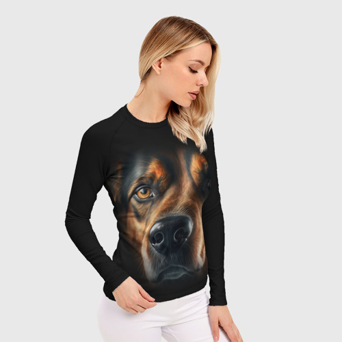 Женский рашгард 3D с принтом Морда пса крупно, фото на моделе #1