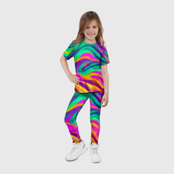 Леггинсы с принтом Градиентные цветные волны для ребенка, вид на модели спереди №4. Цвет основы: белый