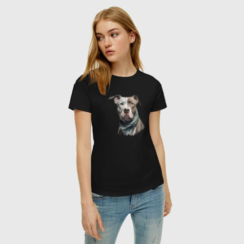 Женская футболка хлопок Питбуль, портрет, цвет черный - фото 3