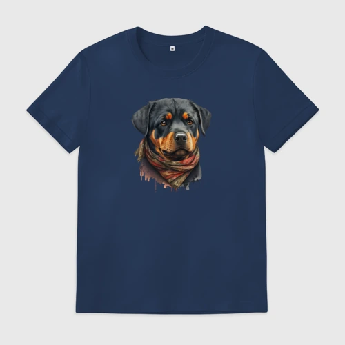 Мужская футболка хлопок с принтом Ротвейлер, портрет, вид спереди #2