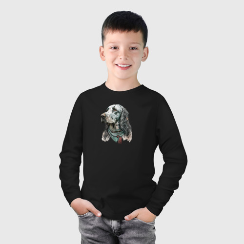 Детский лонгслив хлопок Английский сеттер, портрет, цвет черный - фото 3