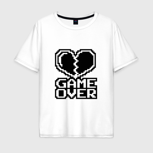 Мужская футболка хлопок Oversize Game Over на черном фоне, цвет белый