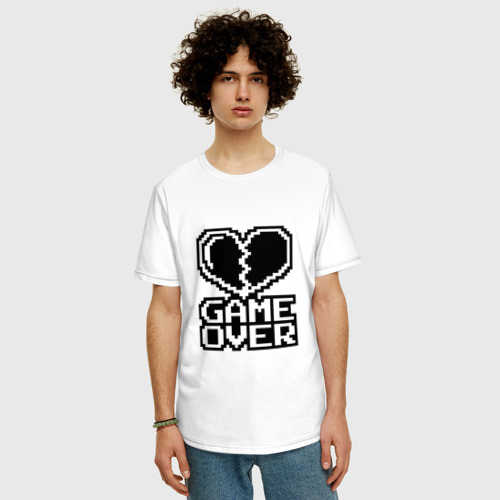 Мужская футболка хлопок Oversize Game Over на черном фоне, цвет белый - фото 3