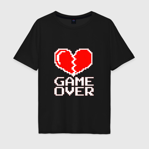 Мужская футболка хлопок Oversize Game Over на красном фоне, цвет черный