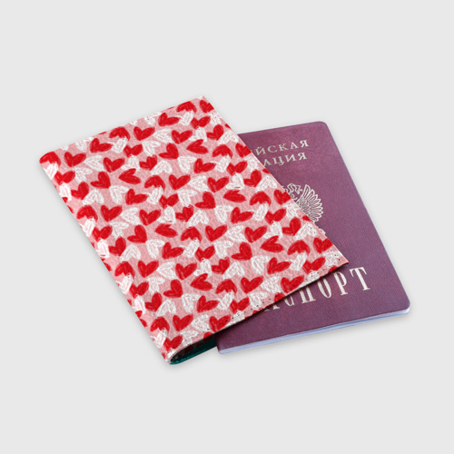 Обложка для паспорта матовая кожа Нарисованные фломастером сердца паттерн , цвет бирюзовый - фото 3