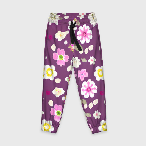 Детские брюки 3D с принтом Цветы сакуры, вид спереди #2
