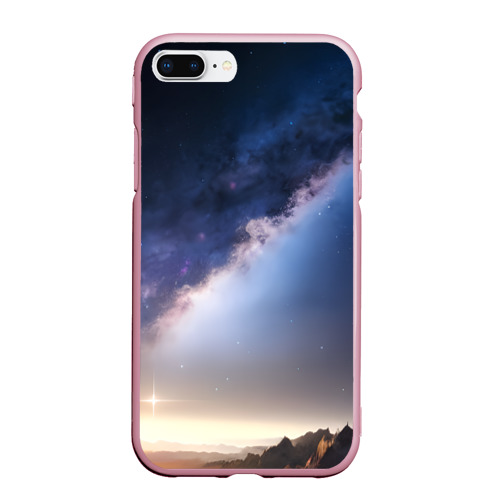Чехол для iPhone 7Plus/8 Plus матовый с принтом Звёздное небо и горы, вид спереди #2