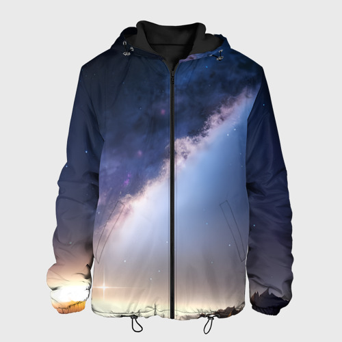 Мужская куртка 3D с принтом Звёздное небо и горы, вид спереди #2