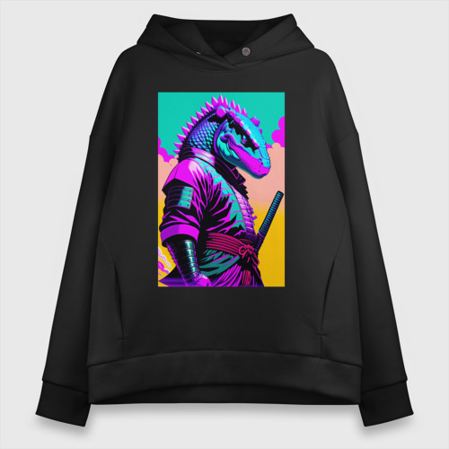 Женское худи Oversize хлопок Dragon samurai, цвет черный