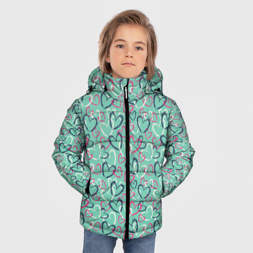 Зимняя куртка для мальчиков 3D Пастельные сердца паттерн, цвет черный - фото 3