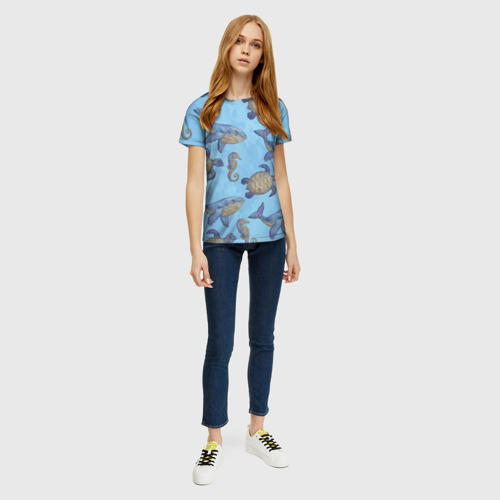 Женская футболка 3D с принтом Океана жители, вид сбоку #3