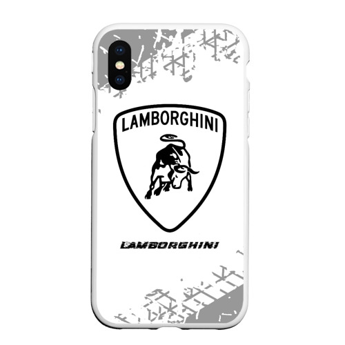 Чехол для iPhone XS Max матовый Lamborghini Speed на светлом фоне со следами шин