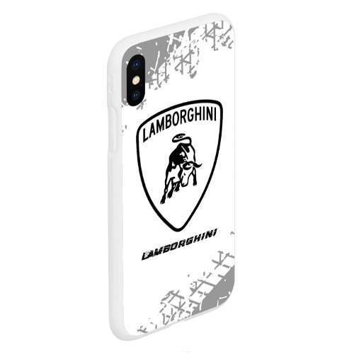 Чехол для iPhone XS Max матовый Lamborghini Speed на светлом фоне со следами шин - фото 3