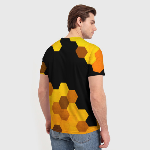 Мужская футболка 3D Peugeot - gold gradient: символ сверху, цвет 3D печать - фото 4