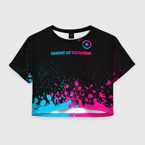 Женская футболка Crop-top 3D Ghost of Tsushima - neon gradient: символ сверху, цвет 3D печать