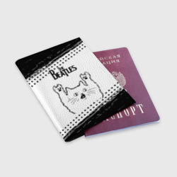 Обложка для паспорта матовая кожа The Beatles рок кот на светлом фоне - фото 2