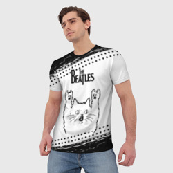 Мужская футболка 3D The Beatles рок кот на светлом фоне - фото 2