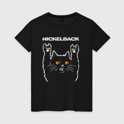 Женская футболка хлопок Nickelback rock cat