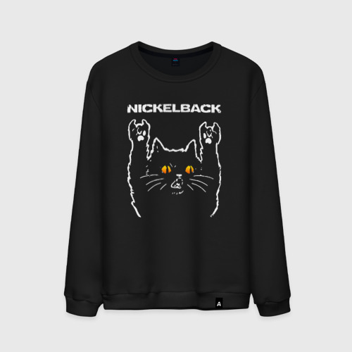 Мужской свитшот хлопок с принтом Nickelback rock cat, вид спереди #2