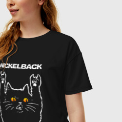 Женская футболка хлопок Oversize Nickelback rock cat - фото 2