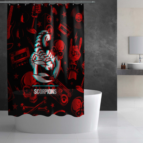 Штора 3D для ванной Scorpions rock glitch - фото 3