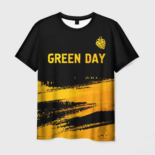 Мужская футболка с принтом Green Day - gold gradient: символ сверху, вид спереди №1