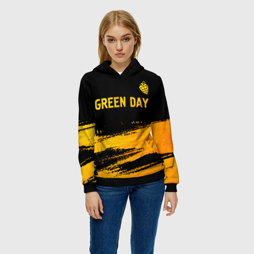 Женская толстовка 3D Green Day - gold gradient: символ сверху, цвет 3D печать - фото 3