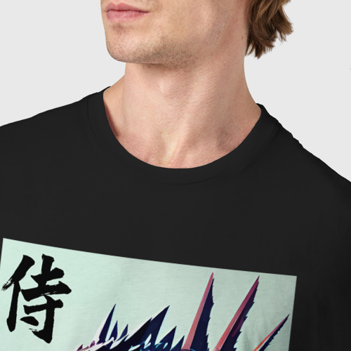 Мужская футболка хлопок с принтом Самурай против тираннозавра - нейросеть, фото #4