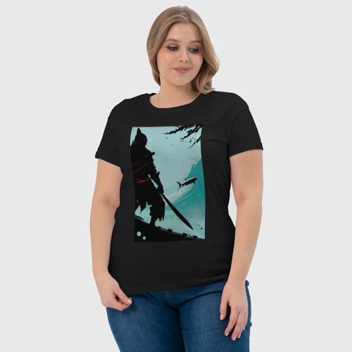 Женская футболка хлопок с принтом Самурай и акула, фото #4