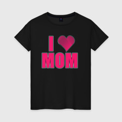 Я люблю маму, надпись и сердце – Женская футболка хлопок с принтом купить со скидкой в -20%