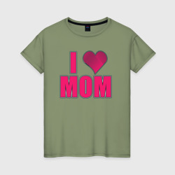 Женская футболка хлопок Я люблю маму, надпись и сердце