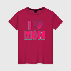 Женская футболка хлопок Я люблю маму, надпись и сердце