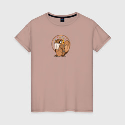 Бобёр в наушниках – Женская футболка хлопок с принтом купить со скидкой в -20%