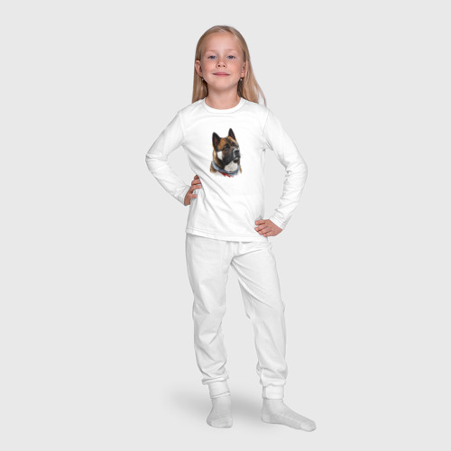 Детская пижама с лонгсливом хлопок с принтом Американская акита, портрет, фото #4
