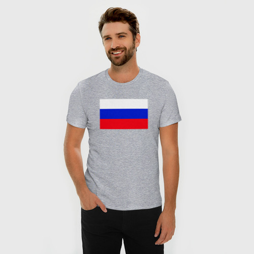 Мужская футболка хлопок Slim Российский флаг, цвет меланж - фото 3