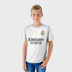 Футболка с принтом Карим Бензема Реал Мадрид форма 22-23 домашняя для ребенка, вид на модели спереди №2. Цвет основы: белый