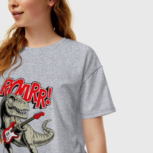 Женская футболка хлопок Oversize с принтом Rock T Rex, фото на моделе #1