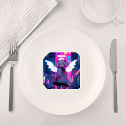 Набор: тарелка + кружка Милая аниме школьница-ангел - фото 2