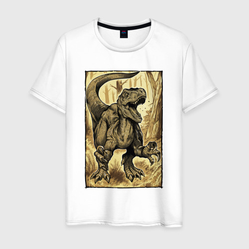 Мужская футболка из хлопка с принтом Velociraptor poster, вид спереди №1