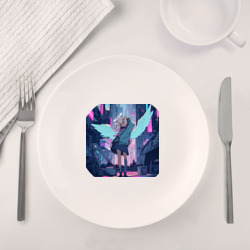 Набор: тарелка + кружка Милая аниме девушка-ангел с большими крыльями - фото 2