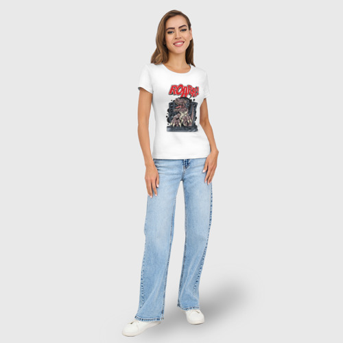 Женская футболка хлопок Slim DJ dinosaur, цвет белый - фото 5