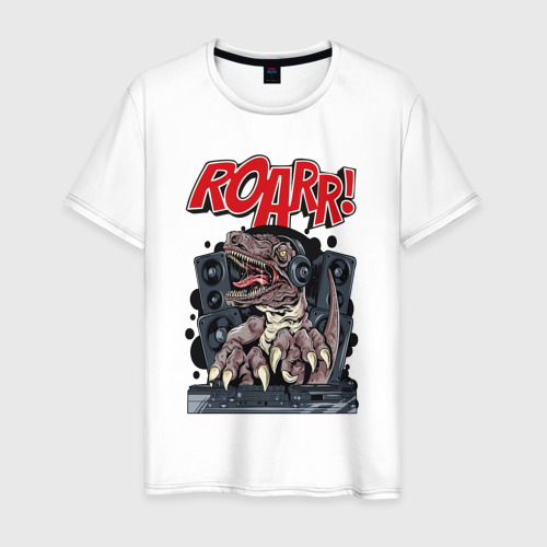 Мужская футболка из хлопка с принтом DJ dinosaur, вид спереди №1