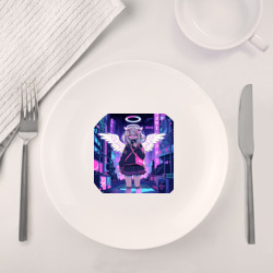 Набор: тарелка + кружка Милая аниме девушка-ангел с яркими неоновыми крыльями - фото 2