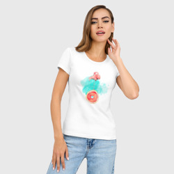 Женская футболка хлопок Slim Фламинго и грейпфрут - фото 2