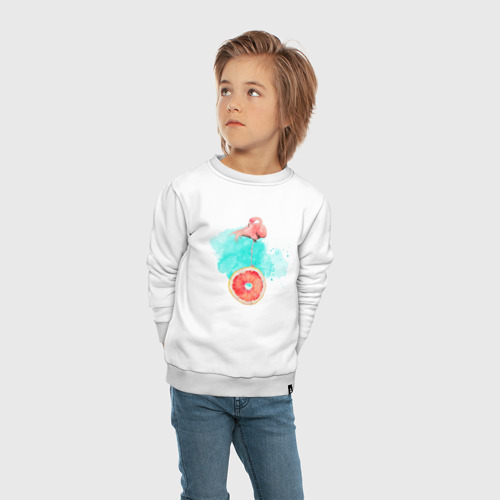 Детский свитшот хлопок с принтом Фламинго и грейпфрут, вид сбоку #3