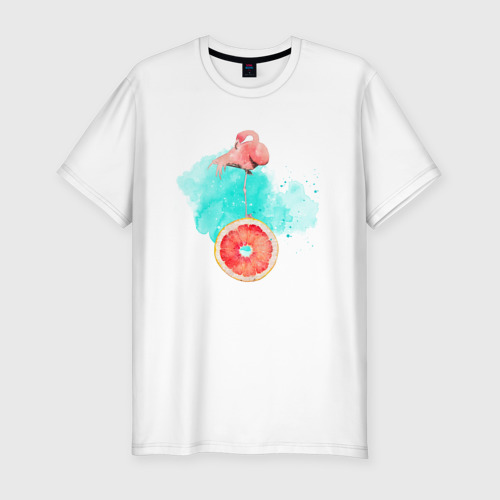 Мужская футболка хлопок Slim Фламинго и грейпфрут, цвет белый