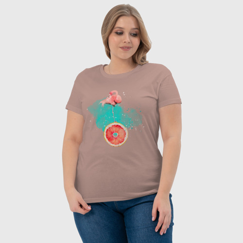 Женская футболка хлопок Фламинго и грейпфрут, цвет пыльно-розовый - фото 6