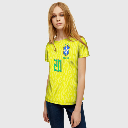 Женская футболка 3D Винисиус Жуниор ЧМ 2022 сборная Бразилии домашняя, цвет 3D печать - фото 3