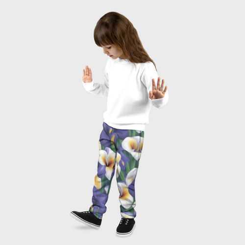 Детские брюки 3D Бело-голубые ирисы, цвет 3D печать - фото 3